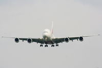 A6-EDP @ EGCC - Emirates newest A380 on approach to RW23R - by Chris Hall