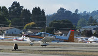 N28338 @ KWVI - 1977 Grumman American AA-5 touching down @ Watsonville, CA Fly-In - by Steve Nation