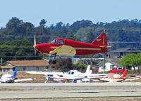 N29398 @ KWVI - Bright red  and yellow 1940 Culver LCA painted as NC29398 and landing @ Watsonville Fly-In - by Steve Nation