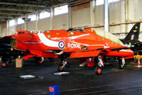 XX260 @ EGOS - former Red Arrows Hawk inside the Aircraft Maintenance & Storage Unit hangar - by Chris Hall