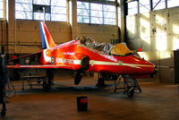 XX237 @ EGOS - former Red Arrows Hawk inside the Aircraft Maintenance & Storage Unit hangar - by Chris Hall