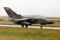 ZA410 @ EGQS - Tornado GR.1, callsign Mentor, of 12 Squadron taxying to Runway 05 at RAF Lossiemouth in September 1994. - by Peter Nicholson
