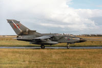 ZA559 @ EGQS - Tornado GR.1, callsign Mitre 3, of 15(Reserve) Squadron awaiting clearance to join Runway 05 at RAF Lossiemouth in September 1994. - by Peter Nicholson
