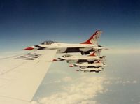 81-0687 - Here's the USAF Thunderbirds enroute to Howard AFB, Panama on their 1985 Latin American Tour. Major Pat Corn bread Corrigan at the controls of Thunderbird 5. - by Ironramper