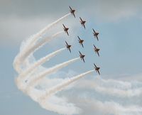 XX227 - Off airport. The Red Arrows in classic Diamond Nine formation displaying at the Wales National Airshow, Swansea Bay, Wales, UK. - by Roger Winser