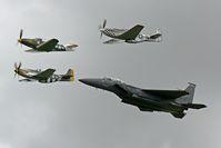 G-CEJU @ EGSU - Pretty neat formation the F15 illustrating the size difference between WW2 and now! - by glider