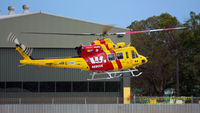 VH-HRS - Rescue Helicopter, Westpac 1 takes off from its hanger at Broadmeadow, NSW, Australia en route to yet another rescue - by Stephen Bennett