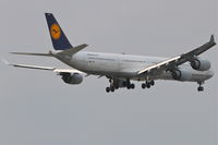 D-AIHU @ KORD - Lufthansa Airbus 340-642, DLH434 arriving from Munich Int'l /EDDM, RWY 10 approach KORD. - by Mark Kalfas