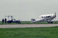 G-AENP @ EGTC - A long distance shot of a Hawker Hind (Afghan) and Hucks Starter at Cranfield Airport in 1985. - by Malcolm Clarke