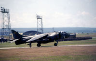 XZ987 @ EGQS - Harrier GR.3 of 3 Squadron preparing to join the active runway at RAF Lossiemouth in the Summer of 1982. - by Peter Nicholson