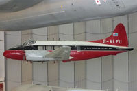 G-ALFU @ EGSU - Former Civil Aviation Flying Unit (CAFU) Dove displayed inside the AirSpace hangar, Duxford - by Chris Hall