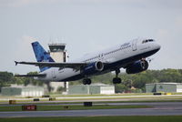 N627JB @ KSRQ - JetBlue Flight 346 departs Sarasota-Bradenton International Airport enroute to John F Kennedy International Airport - by Jim Donten