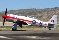 N20SF @ RTS - Dennis Sanders in Sea Fury T Mk 20 Race #8 DREADNOUGHT after morning qualifying run @ on September 11, 2012 at Stead Airport during Reno Air Races - by Steve Nation