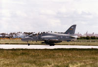 XX196 @ EQGS - Hawk T.1A, callsign Eagle 2, of 208 Squadron preparing for take-off from Runway 05 at RAF Lossiemouth in the Summer of 1995. - by Peter Nicholson