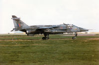 XX741 @ EGQS - Jaguar GR.1A of 6 Squadron at RAF Coltishall taxying to Runway 05 at RAF Lossiemouth in September 1993. - by Peter Nicholson