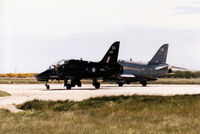 XX290 @ EGQS - Hawk T.1A, callsign Eagle 4, of 208 [Reserve] Squadron with XX348, callsign Eagle 3, preparing for take-off on Runway 05 at RAF Lossiemouth in the Summer of 1995. - by Peter Nicholson
