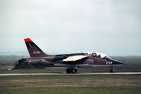 AT28 @ EGQS - Belgian Air Force Advanced Flying School Alpha Jet taxying to Runway 23 at RAF Lossiemouth in the Summer of 1983. - by Peter Nicholson