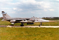 XZ381 @ EGQS - Jaguar GR.1A, callsign Boxer 6, of 6 Squadron at RAF Coltishall taxying to Runway 05 at RAF Lossiemouth in the Summer of 1997. - by Peter Nicholson
