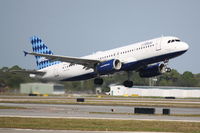 N646JB @ KSRQ - Jet Blue Airbus A320 (646JB) departs from Runaway 14 at Sarasota-Bradenton International Airport - by Jim Donten