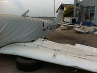 F-GELY @ DGAA - Landing gear collapsed, right wing is mostly ripped off, propeller tips bent backwards. - by W. Keys