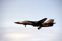 68-0084 @ EGQS - F-111E of 77th Tactical Fighter Squadron/20th Tactical Fighter Wing based at RAF Upper Heyford on final approach to Runway 23 at RAF Lossiemouth in the Summer of 1982. - by Peter Nicholson