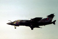 XW547 @ EGQS - Buccaneer S.2B of 208 Squadron on final approach to Runway 05 at RAF Lossiemouth in September 1983.  These tail markings lasted for only a short period of time. - by Peter Nicholson