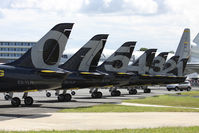 ES-YLR @ EGLF - Coded 0. Line up of the Breitling fighters at the Farnborough Air Show. - by Howard J Curtis