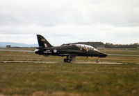 XX286 @ EGQS - Hawk T.1A of the Royal Navy's Fleet Requirements & Direction Unit (FRADU) awaiting clearance to join the active runway at RAF Lossiemouth in May 1997. - by Peter Nicholson