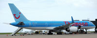 G-CPEV @ EGFF - Thompson Boeing 757-236, in from Kos yestarday. - by Derek Flewin