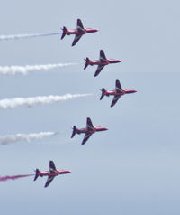XX322 -  Red Arrows displaying at the Wales National Airshow Swansea. Display led by, Red 1, Sqn Ldr Turner (The Boss) in XX322. Images taken from over a mile away from the flight line. - by Derek Flewin