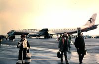 N8630 @ ELLX - Taken as a slide - mid-February 1973 - at Luxembourg (Findel) airport after arrival from Keflavik, Iceland.   Flight was posted as Loftliedr Iceland Airways but actual plane is in colours of 'International Air Bahama'  an apparent sister company. - by Neil Henry