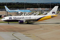 G-MONS @ EGCC - Monarch Airlines Airbus A300B4-605R taxi to takeoff - by Janos Palvoelgyi
