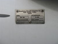 N844SA @ SZP - 2006 Symphony Aircraft Inds. SA-160 SYMPHONY, Lycoming O-320-D2A 160 Hp, manufacturer data plate - by Doug Robertson