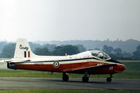 XW370 @ EGCD - Jet Provost T.5A of 3 Flying Training School's Gemini Pair aerobatic display team preparing for action at the 1973 Woodford Airshow. - by Peter Nicholson