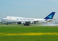 PK-GSH @ FRA - B747-400 Garuda Indonesia, PK-GSH in older livery just landed at Frankfurt Airport. - by NN