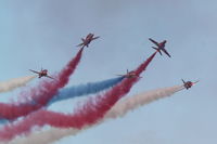 XX264 @ LMML - Hawks Red Arrows performing over Malta 28Sep13. - by Raymond Zammit
