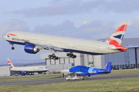 G-STBF @ EGFF - Boeing 777-336/BF, Speedbird 9172, departing runway 30 at EGFF en-route Heathrow. - by Derek Flewin