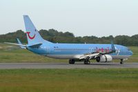 OO-JBV @ LFRB - Boeing 737-8K5, Max reverse thrust landing rwy 07R, Brest-Guipavas Airport (LFRB-BES) - by Yves-Q