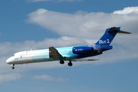 OH-BLO @ ESSA - Boeing 717 of Blue1 on short finals to Stockholm Arlanda airport, Sweden - by Henk van Capelle