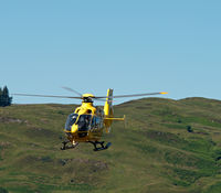 G-SASA @ EGEO - Scottish Ambulance Service Eurocopter lifting-off from Oban on its way to Barra. - by Jonathan Allen