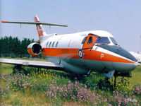 XS714 @ EGMH - Scanned from print. HS Dominie XS714 coded 'P' ex 6 FTS seen at the Fire Training Centre at RAF Manston EGMH June '96. - by Clive Pattle