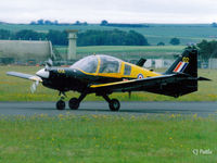 XX537 @ EGQL - Scanned from print. Bulldog T.1 coded '02' of Edinburgh , Dundee and St Andrews UAS taxies out for departure from Rwy 27 at RAF Leuchars - by Clive Pattle