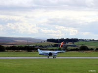 G-OSSA @ EGPJ - Ossa takes off for another skydiving sortie. - by Clive Pattle