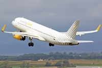 EC-LVV @ EGFF - A320-232SL, Vueling Airlines, previously F-WWII, callsign Vueling 1261, departing runway 30 at EGFF en-route to Malaga. - by Derek Flewin