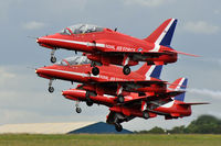 XX177 @ EGBP - Trademark tight formation take-off by the Red Arrows at the Cotswold Airshow 2011. Behind XX177 are XX237 and XX227. - by Arjun Sarup