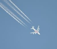 A6-EDY @ EGFH - Emirates A380 aircraft flying east at 37000 feet over the airport. - by Roger Winser