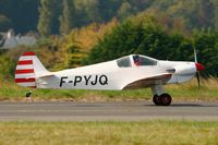 F-PYJQ @ LFRU - Nicollier HN-433 Menestrel, Landing rwy 05, Morlaix-Ploujean airport (LFRU-MXN) air show in september 2014 - by Yves-Q