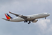 RP-C3438 @ EGLL - Airbus A340-313X [387] (Philippine Airlines) Home~G 06/08/2014. On approach 27L. - by Ray Barber