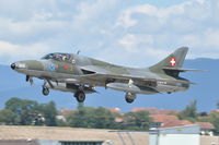 HB-RVW @ LSMP - Hawker Hunter T68 HB-RVW landing at Payerne Air Base, Switzerland, AIR14. - by Henk van Capelle
