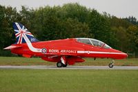 XX325 @ LFRN - Royal Air Force Red Arrows Hawker Siddeley Hawk T.1, Taxiing to holding point rwy 10, Rennes-St Jacques airport (LFRN-RNS) Air show 2014 - by Yves-Q